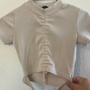 Hide Crop Blouse with Peek Belly, Cream Color, Size XS